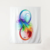 Unendliches Symbol mit Regenbogenfederhalter Wandteppich (Vorderseite)