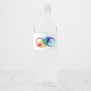 Unendliches Symbol mit Regenbogenfederhalter Wasserflaschenetikett