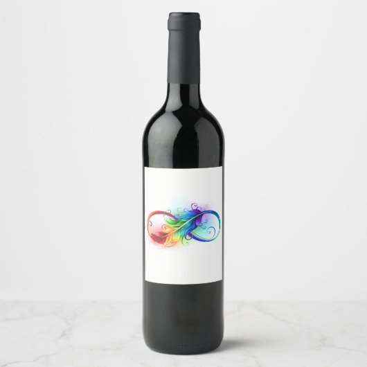 Unendliches Symbol mit Regenbogenfederhalter Weinetikett (Vorderseite)