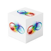 Unendliches Symbol mit Regenbogenfederhalter Würfel (Rückseite Schrägansicht)