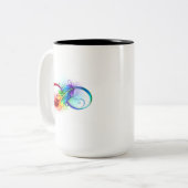 Unendliches Symbol mit Regenbogenfederhalter Zweifarbige Tasse (Vorderseite Links)