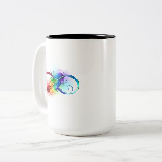 Unendliches Symbol mit Regenbogenfederhalter Zweifarbige Tasse (Vorderseite Links)