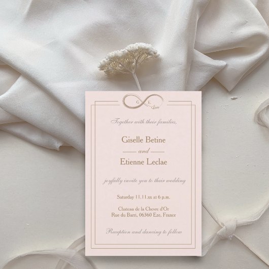 Unendliches Symbol Monogram Blush Pink Gray Weddin Einladung