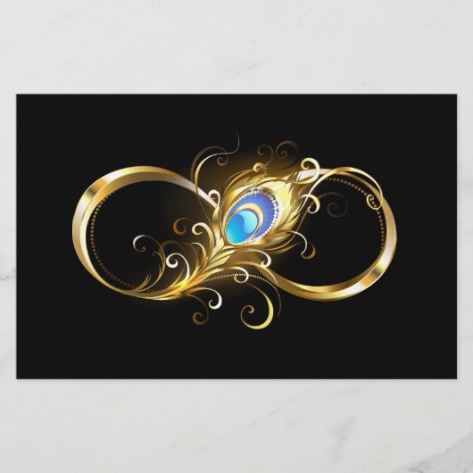 Unendlichkeit mit Golden Peacock Feather Briefpapier (Vorderseite)
