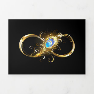 Unendlichkeit mit Golden Peacock Feather Dreifach Gefaltete Einladung