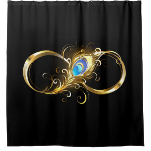 Unendlichkeit mit Golden Peacock Feather Duschvorhang