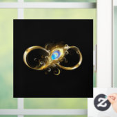 Unendlichkeit mit Golden Peacock Feather Fensteraufkleber (Zuhause)