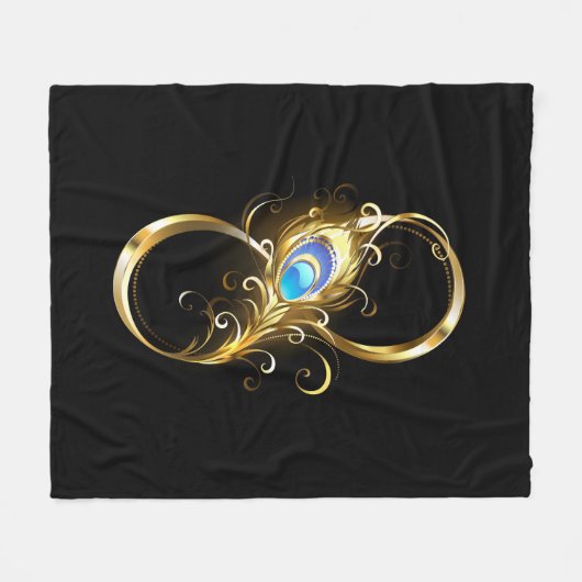Unendlichkeit mit Golden Peacock Feather Fleecedecke (Vorderseite (Horizontal))