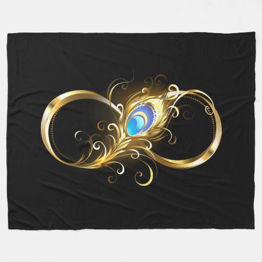 Unendlichkeit mit Golden Peacock Feather Fleecedecke (Vorderseite (Horizontal))