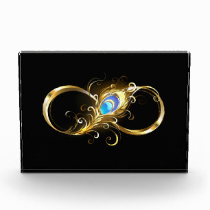 Unendlichkeit mit Golden Peacock Feather Fotoblock