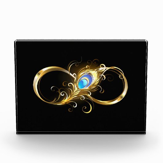 Unendlichkeit mit Golden Peacock Feather Fotoblock (Vorderseite)