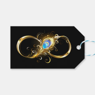 Unendlichkeit mit Golden Peacock Feather Geschenkanhänger