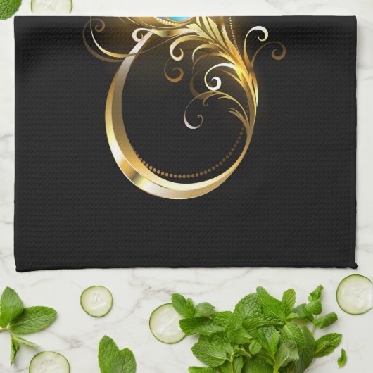 Unendlichkeit mit Golden Peacock Feather Geschirrtuch (Gefaltet)