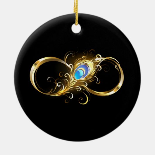 Unendlichkeit mit Golden Peacock Feather Keramik Ornament (Hinten)