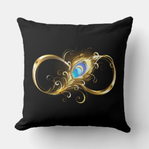 Unendlichkeit mit Golden Peacock Feather Kissen