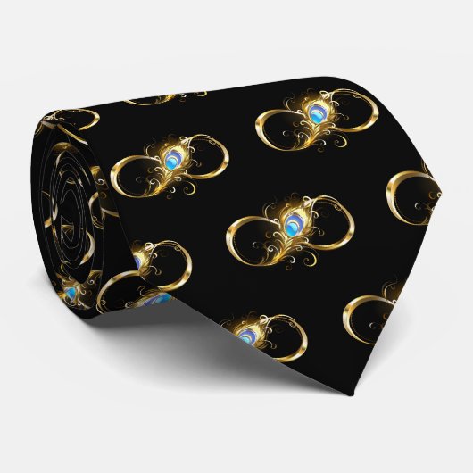 Unendlichkeit mit Golden Peacock Feather Krawatte (Gerollt)