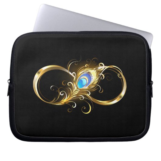 Unendlichkeit mit Golden Peacock Feather Laptopschutzhülle (Vorderseite)