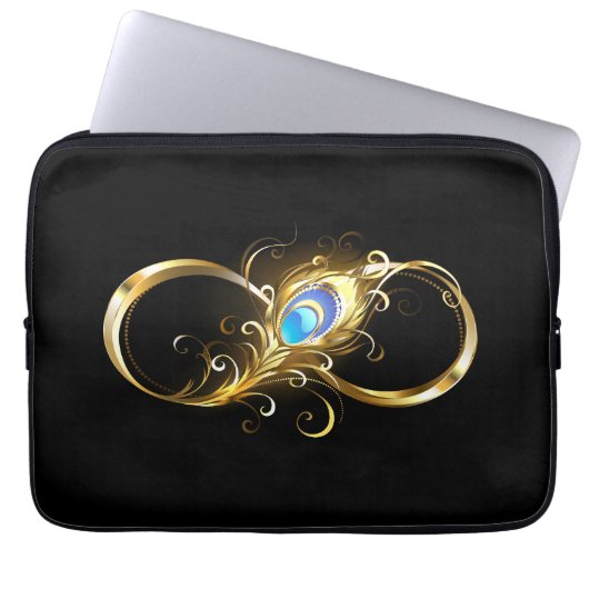 Unendlichkeit mit Golden Peacock Feather Laptopschutzhülle (Vorderseite)