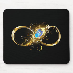 Unendlichkeit mit Golden Peacock Feather Mousepad