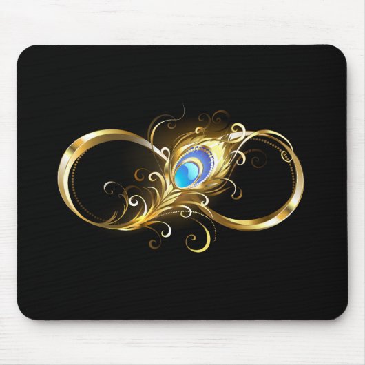 Unendlichkeit mit Golden Peacock Feather Mousepad (Vorne)