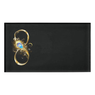 Unendlichkeit mit Golden Peacock Feather Namenschild