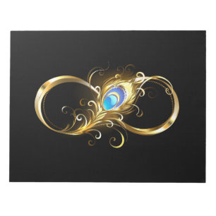 Unendlichkeit mit Golden Peacock Feather Notizblock