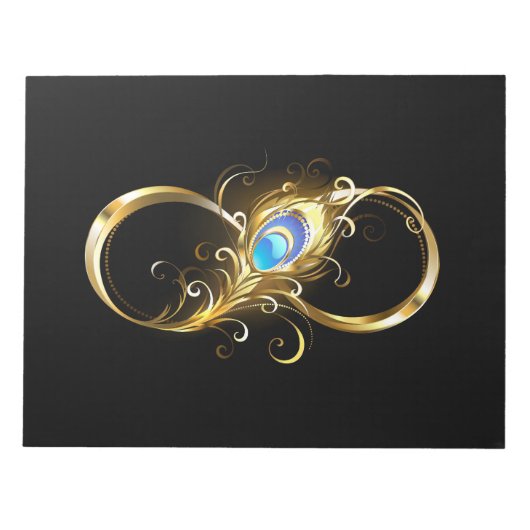 Unendlichkeit mit Golden Peacock Feather Notizblock (Vorderseite)