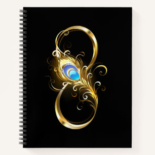 Unendlichkeit mit Golden Peacock Feather Notizblock