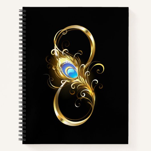 Unendlichkeit mit Golden Peacock Feather Notizblock (Vorderseite)