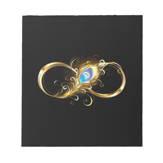 Unendlichkeit mit Golden Peacock Feather Notizblock (Vorderseite)