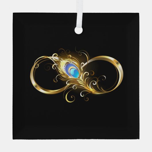 Unendlichkeit mit Golden Peacock Feather Ornament Aus Glas (Rückseite)