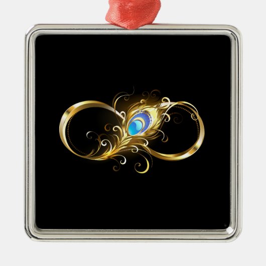 Unendlichkeit mit Golden Peacock Feather Ornament Aus Metall (Vorne)