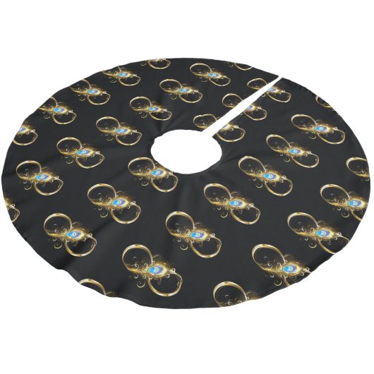 Unendlichkeit mit Golden Peacock Feather Polyester Weihnachtsbaumdecke (Schrägansicht)