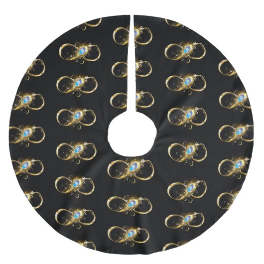 Unendlichkeit mit Golden Peacock Feather Polyester Weihnachtsbaumdecke (Vorderseite)