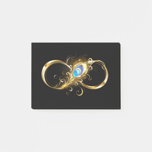 Unendlichkeit mit Golden Peacock Feather Post-it Klebezettel (Vorderseite)