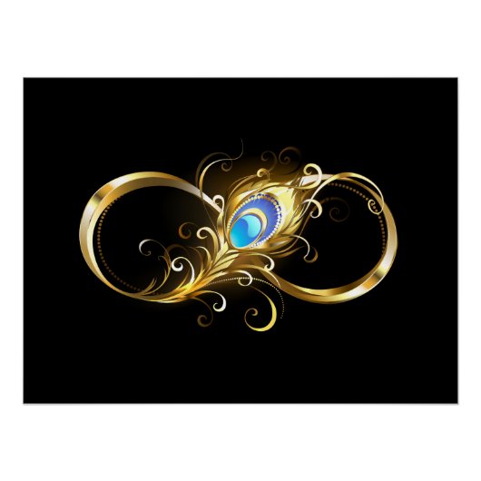 Unendlichkeit mit Golden Peacock Feather Poster (Vorderseite)