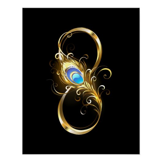 Unendlichkeit mit Golden Peacock Feather Poster (Vorderseite)