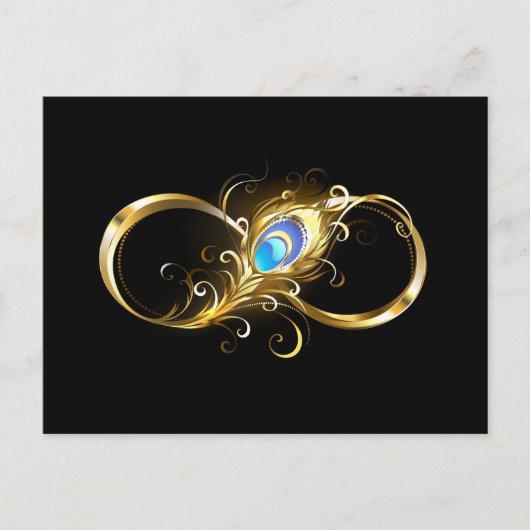 Unendlichkeit mit Golden Peacock Feather Postkarte (Vorderseite)