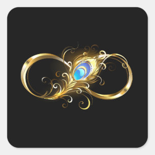 Unendlichkeit mit Golden Peacock Feather Quadratischer Aufkleber