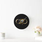 Unendlichkeit mit Golden Peacock Feather Runde Wanduhr (Zuhause)