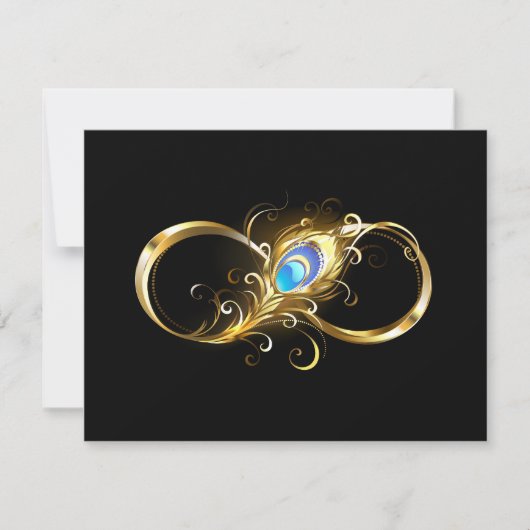 Unendlichkeit mit Golden Peacock Feather Save The Date (Vorderseite)