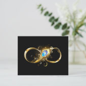Unendlichkeit mit Golden Peacock Feather Save The Date (Stehend Vorderseite)