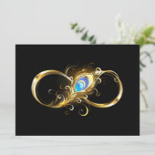 Unendlichkeit mit Golden Peacock Feather Save The Date (Stehend Vorderseite)