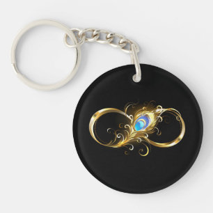 Unendlichkeit mit Golden Peacock Feather Schlüsselanhänger
