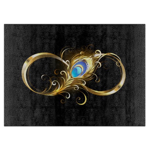 Unendlichkeit mit Golden Peacock Feather Schneidebrett (Vorderseite)