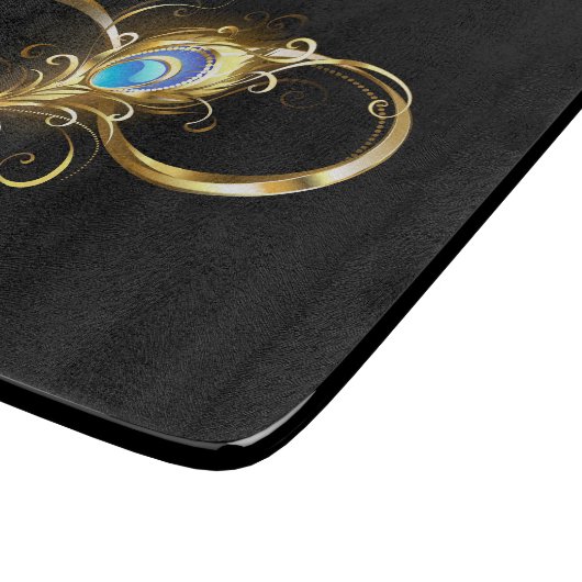 Unendlichkeit mit Golden Peacock Feather Schneidebrett (Ecke)