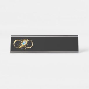 Unendlichkeit mit Golden Peacock Feather Schreibtischnamensplakette