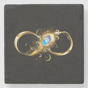 Unendlichkeit mit Golden Peacock Feather Steinuntersetzer