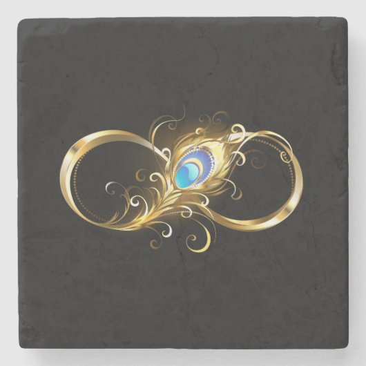 Unendlichkeit mit Golden Peacock Feather Steinuntersetzer (Vorderseite)