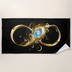 Unendlichkeit mit Golden Peacock Feather Strandtuch